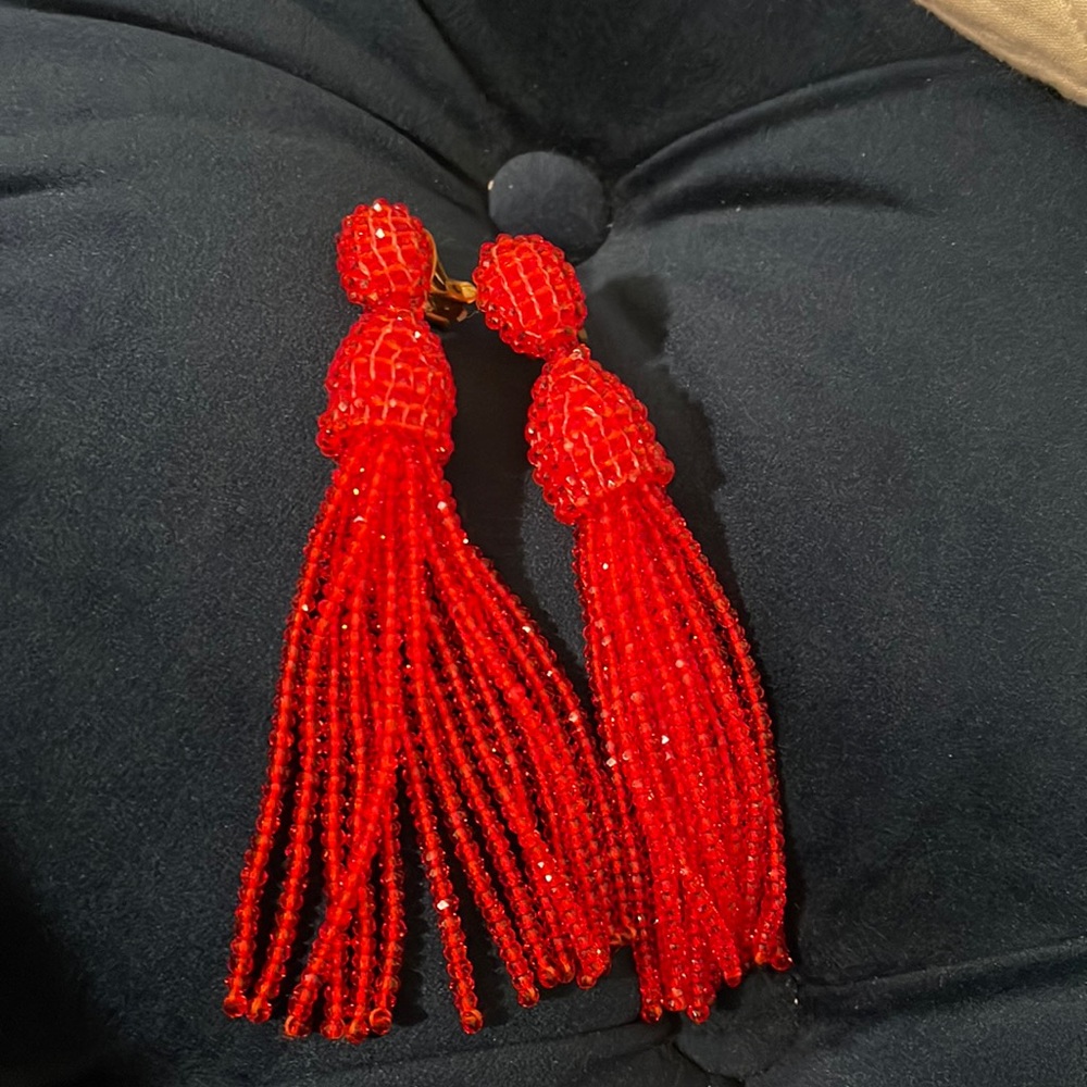 Bright red handmade clips earrings as new ( oscar delarenta style) 4.5 inches